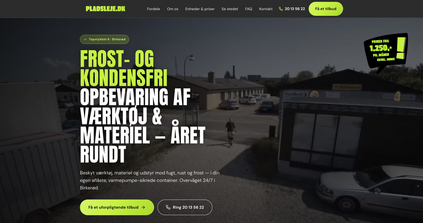 Forsiden af pladsleje.dk — website designet og lanceret af Broadgate